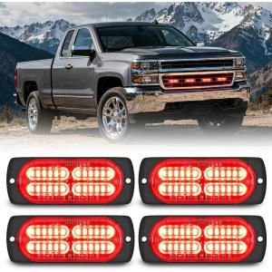 Nilight 4PCS 24LED Emergency Strobe lights 12V 24V White Surface Mount Grille Hazard Safety Warning Light Sync Feature Side Flashing Marker Flash for Car Truck Campers(Red)