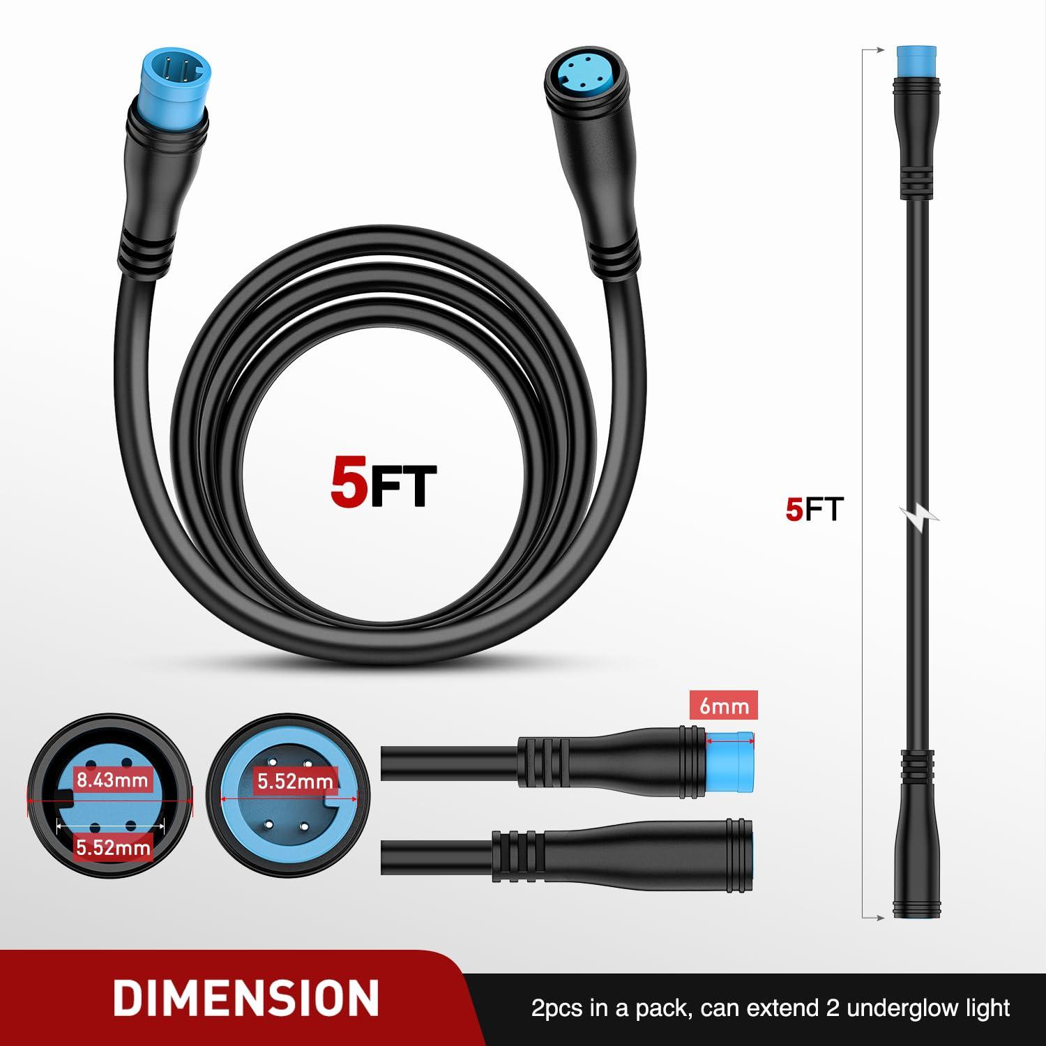image:imageNilight 2 Pack 5FT 4 Pin Extension Cable Cord for 4PCS Car Underglow Neon Accent Strip Lights 252 LEDs RGB 8 Color Wire Harness 5 Feet Underglow Light Extension Wire Plug and Play