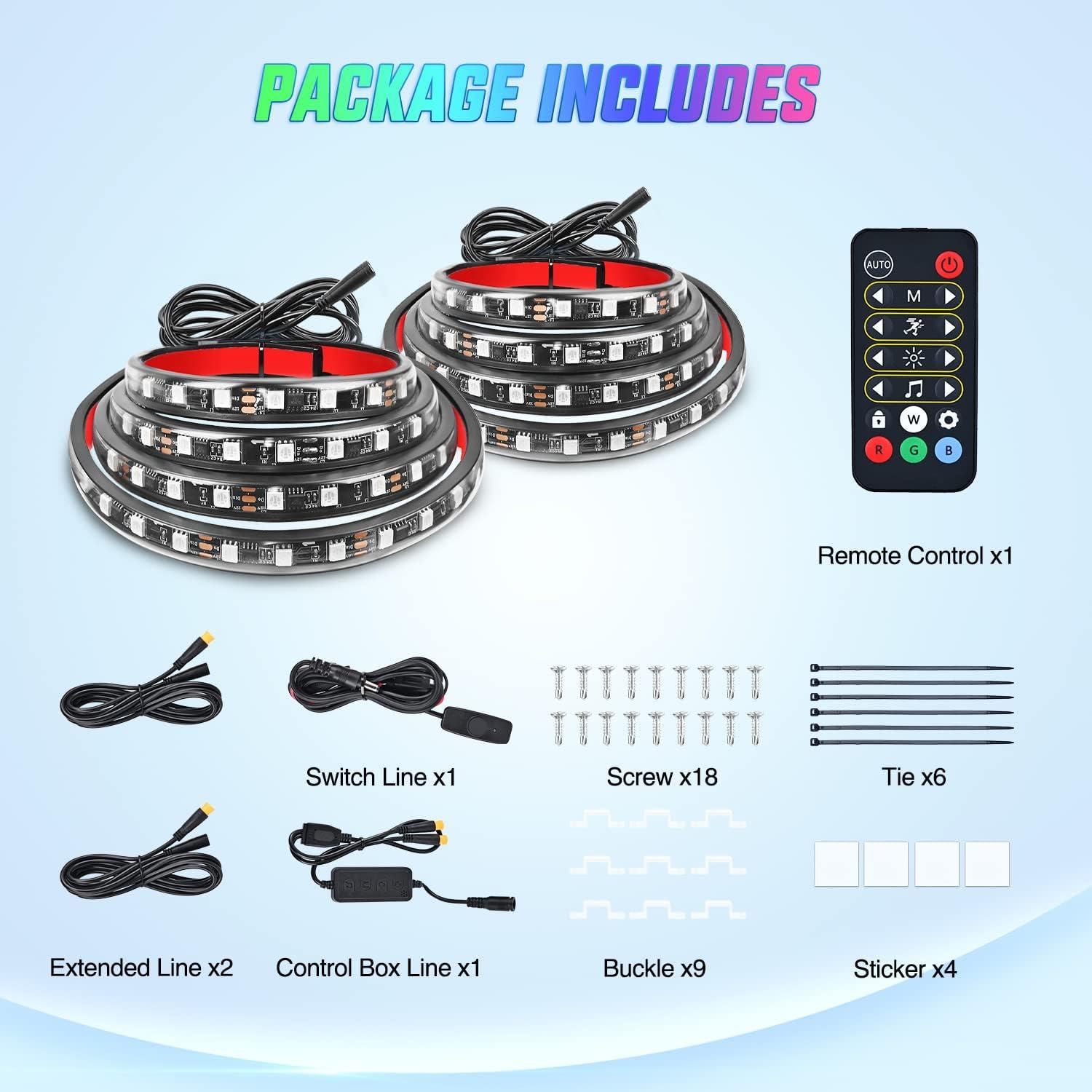image:imageNilight 4Pcs 12inch LED Grille Lights 72 LEDs RGB Multi Color Exterior Lighting Kit with Sound Active Function and Wireless Remote Control for Cars Van SUV Truck2Pcs RGBIC Bed Strip APP
