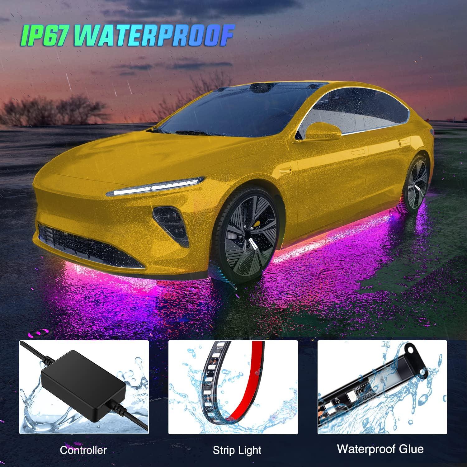 image:imageNilight 4Pcs 12inch LED Grille Lights 72 LEDs RGB Multi Color Exterior Lighting Kit with Sound Active Function and Wireless Remote Control for Cars Van SUV Truck4Pcs Underglow Light Strip