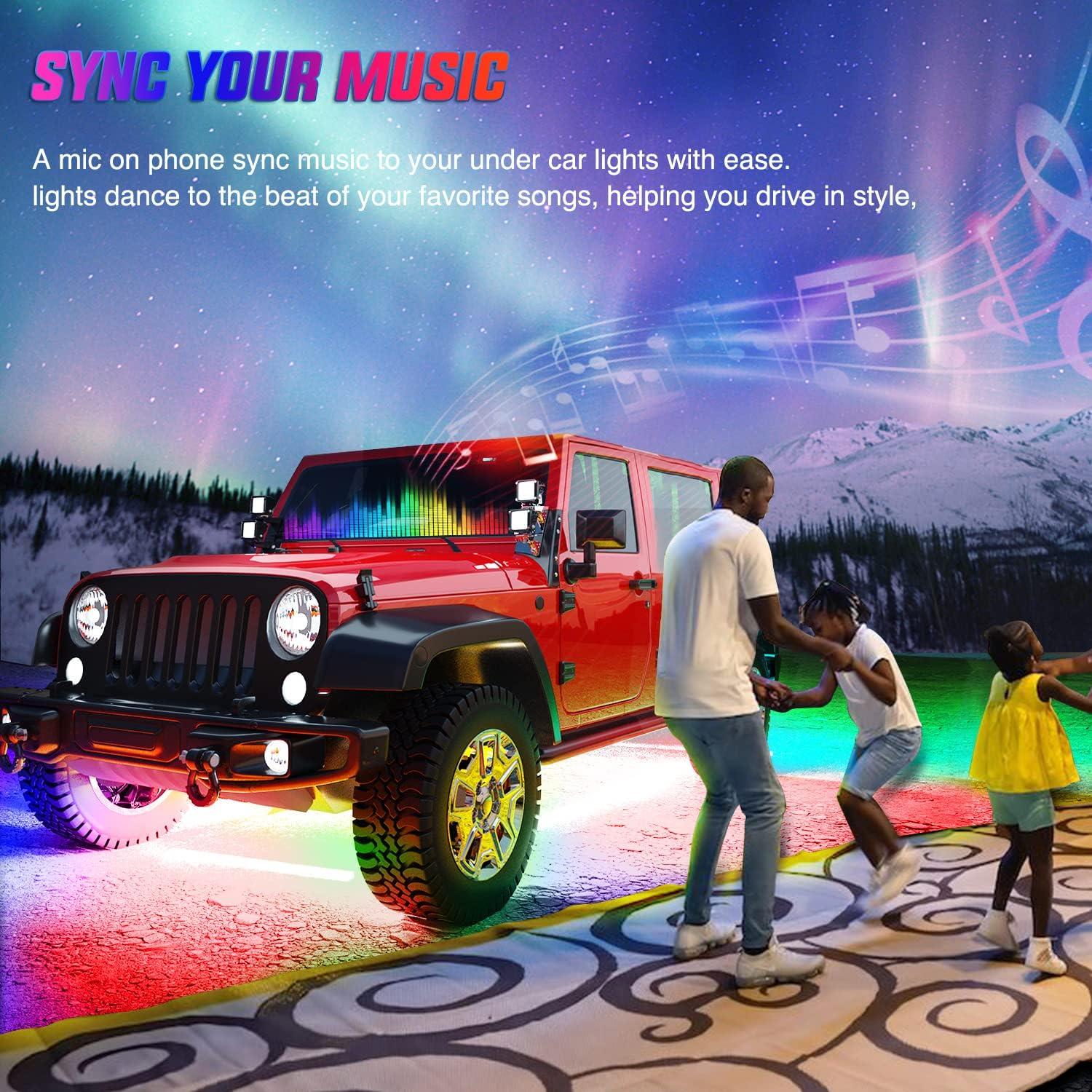 image:imageNilight 4Pcs 12inch LED Grille Lights 72 LEDs RGB Multi Color Exterior Lighting Kit with Sound Active Function and Wireless Remote Control for Cars Van SUV Truck4Pcs Underglow Light Strip