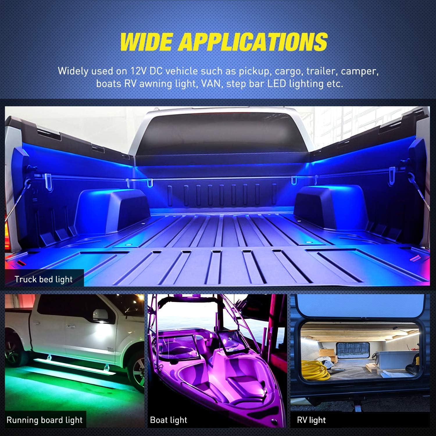 image:imageNilight 4Pcs 12inch LED Grille Lights 72 LEDs RGB Multi Color Exterior Lighting Kit with Sound Active Function and Wireless Remote Control for Cars Van SUV Truck2Pcs RGB Bed Strip