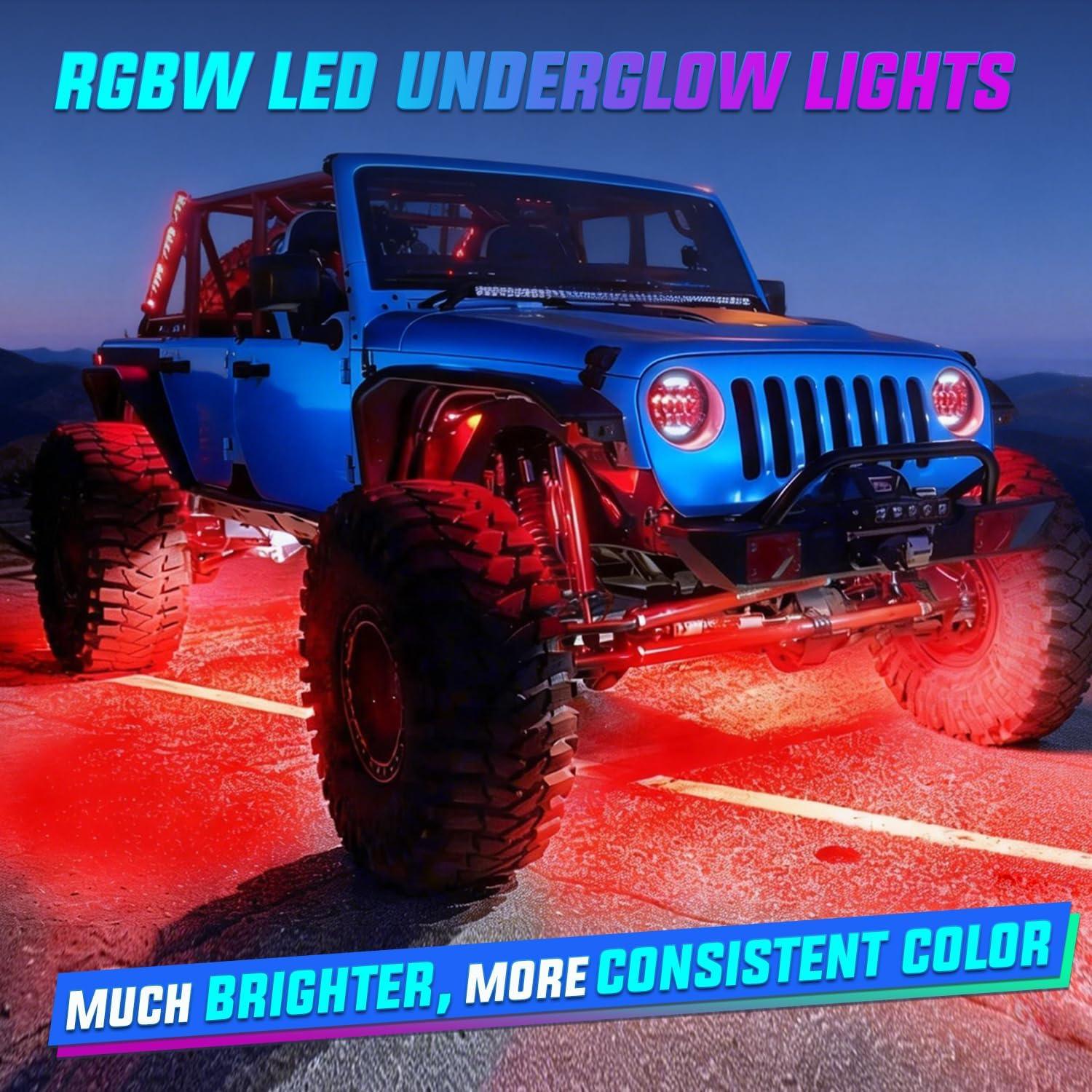 image:imageNilight 4Pcs RGBW Aluminum Underglow Neon Accent Strip Lights 252LEDs Door Assist Multi Color DIY Sound Active Function Music Mode with APP and Remote Control Underbody Light Strips for Car Truck RV