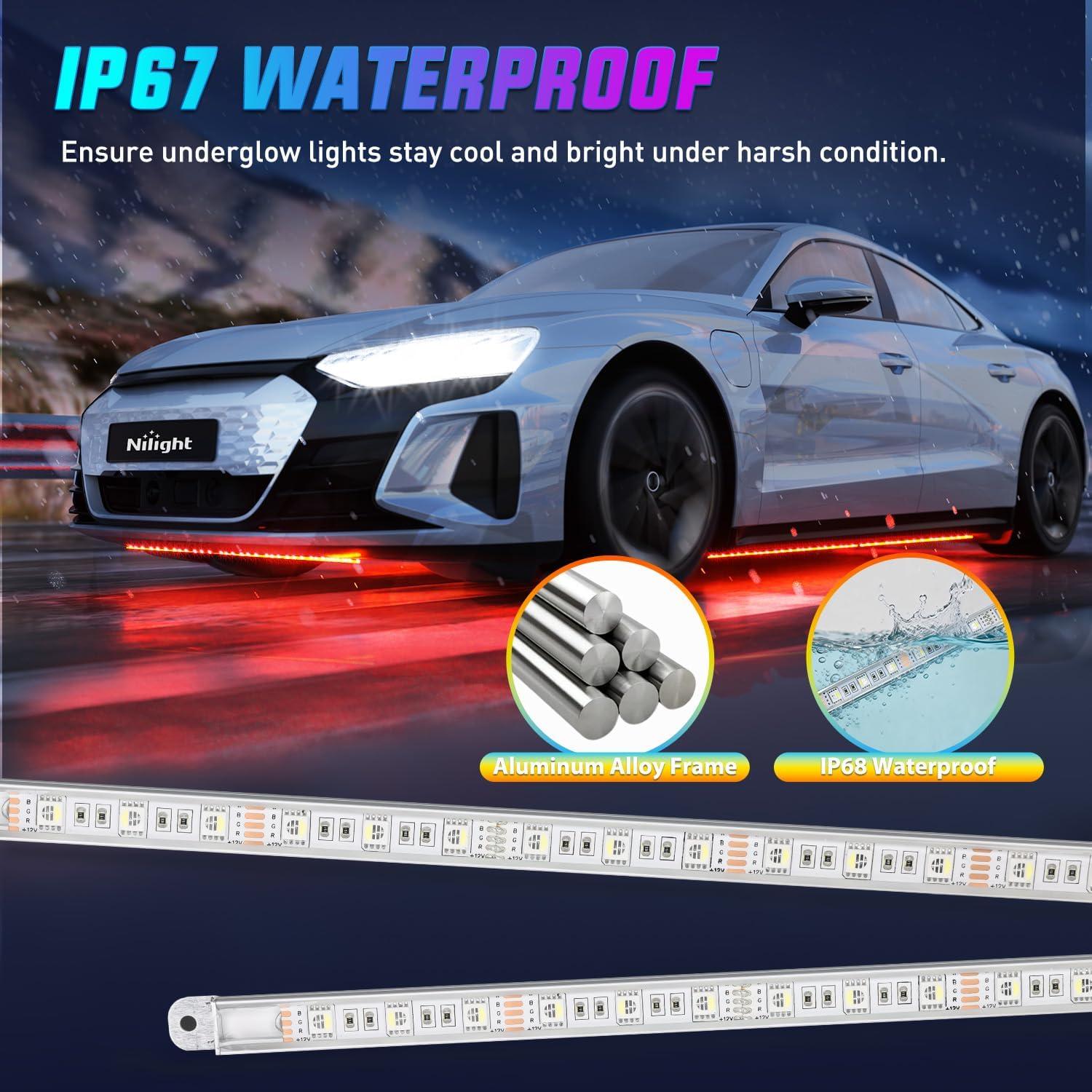 image:imageNilight 8Pcs RGBW Aluminum Underglow Neon Accent Strip Lights 252LEDs Door Assist Multi Color DIY Sound Active Function Music Mode with APP and Remote Control Underbody Light Strips for Car Truck RV