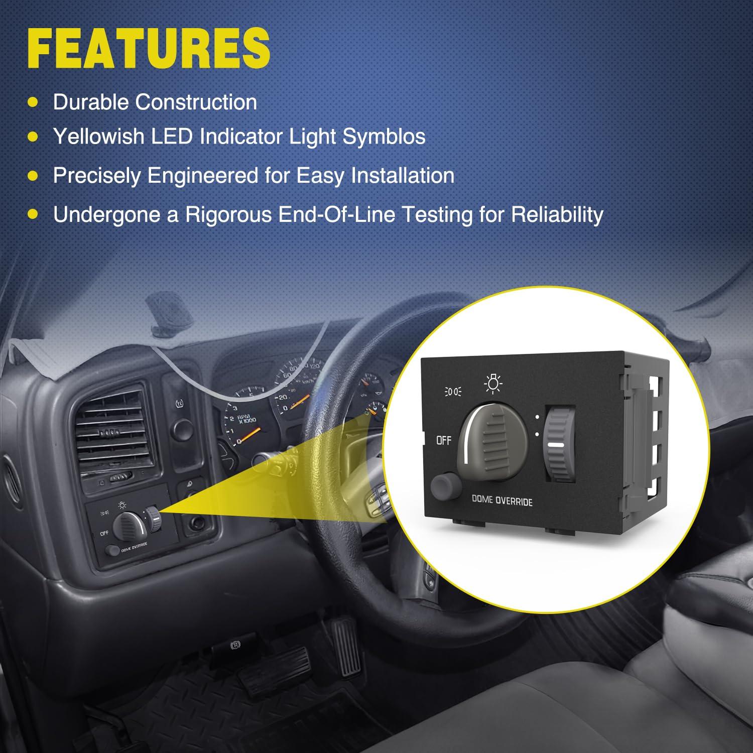 image:imageNilight Headlight Dimmer Switch Compatible with 1999 2000 2001 2002 Suburban Tahoe GMC Sierra 1500 2500 Chevy Silverado 3500 with Yellowish LED LightChevyGMC CK 19951999