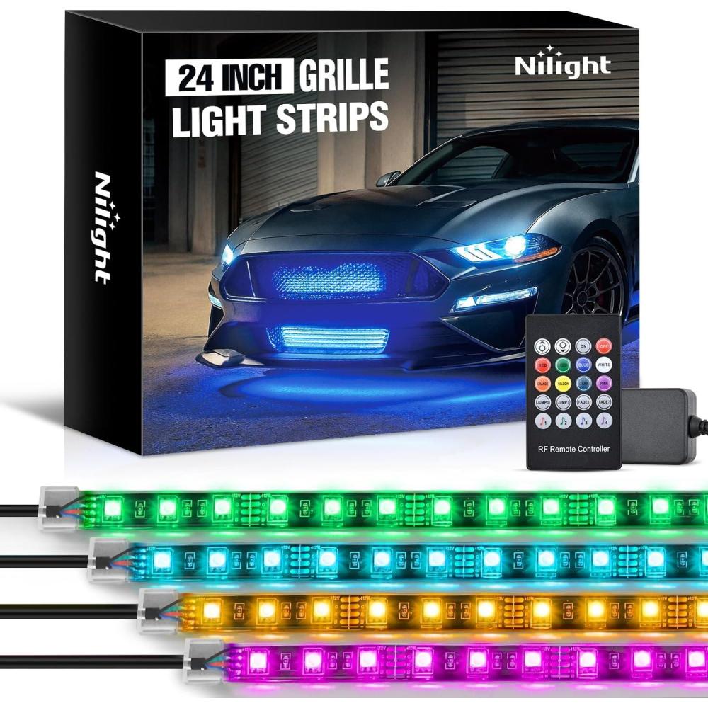 image:imageNilight 4Pcs 12inch LED Grille Lights 72 LEDs RGB Multi Color Exterior Lighting Kit with Sound Active Function and Wireless Remote Control for Cars Van SUV Truck24Inch Grille Light wRemote
