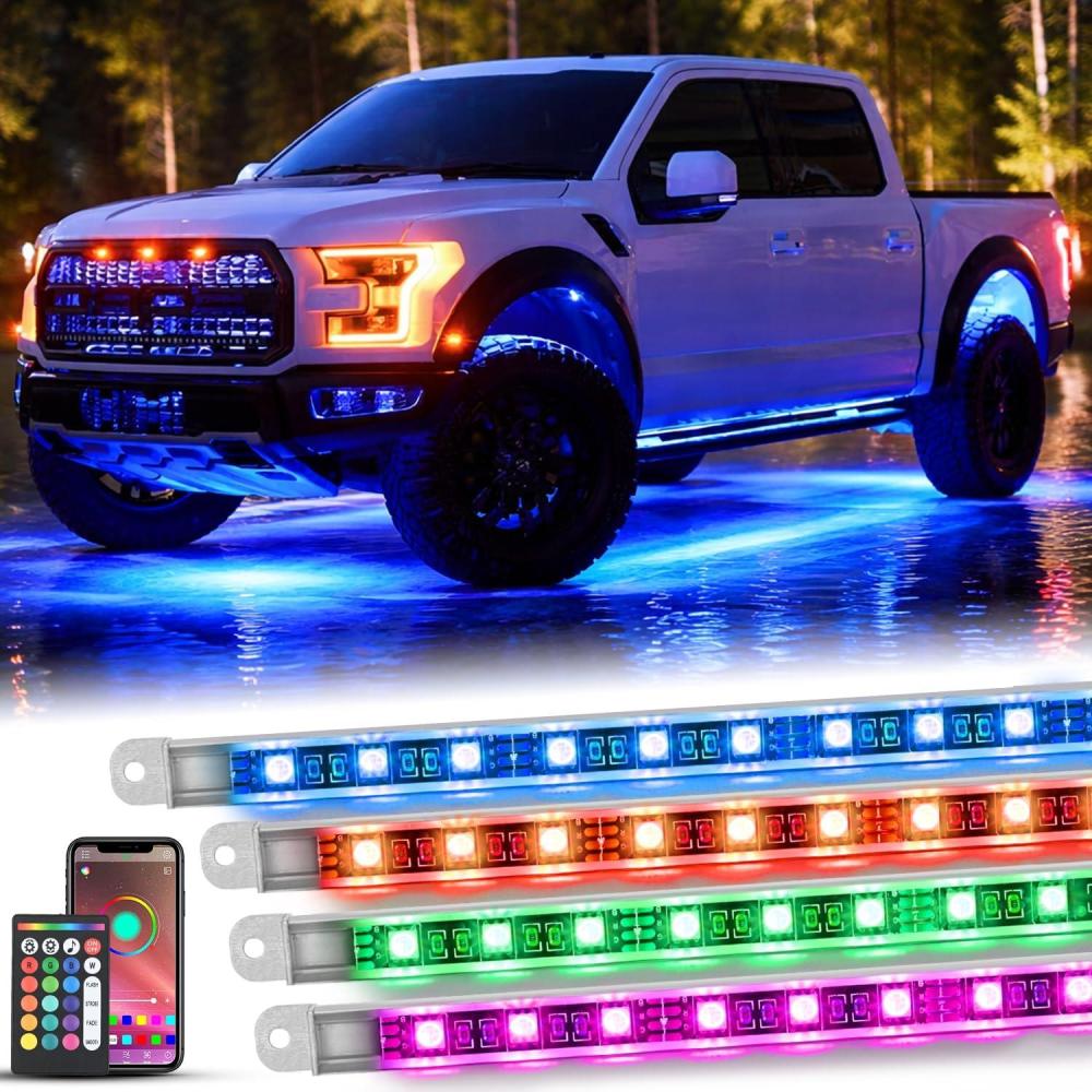 image:imageNilight 4Pcs RGBW Aluminum Underglow Neon Accent Strip Lights 252LEDs Door Assist Multi Color DIY Sound Active Function Music Mode with APP and Remote Control Underbody Light Strips for Car Truck RV