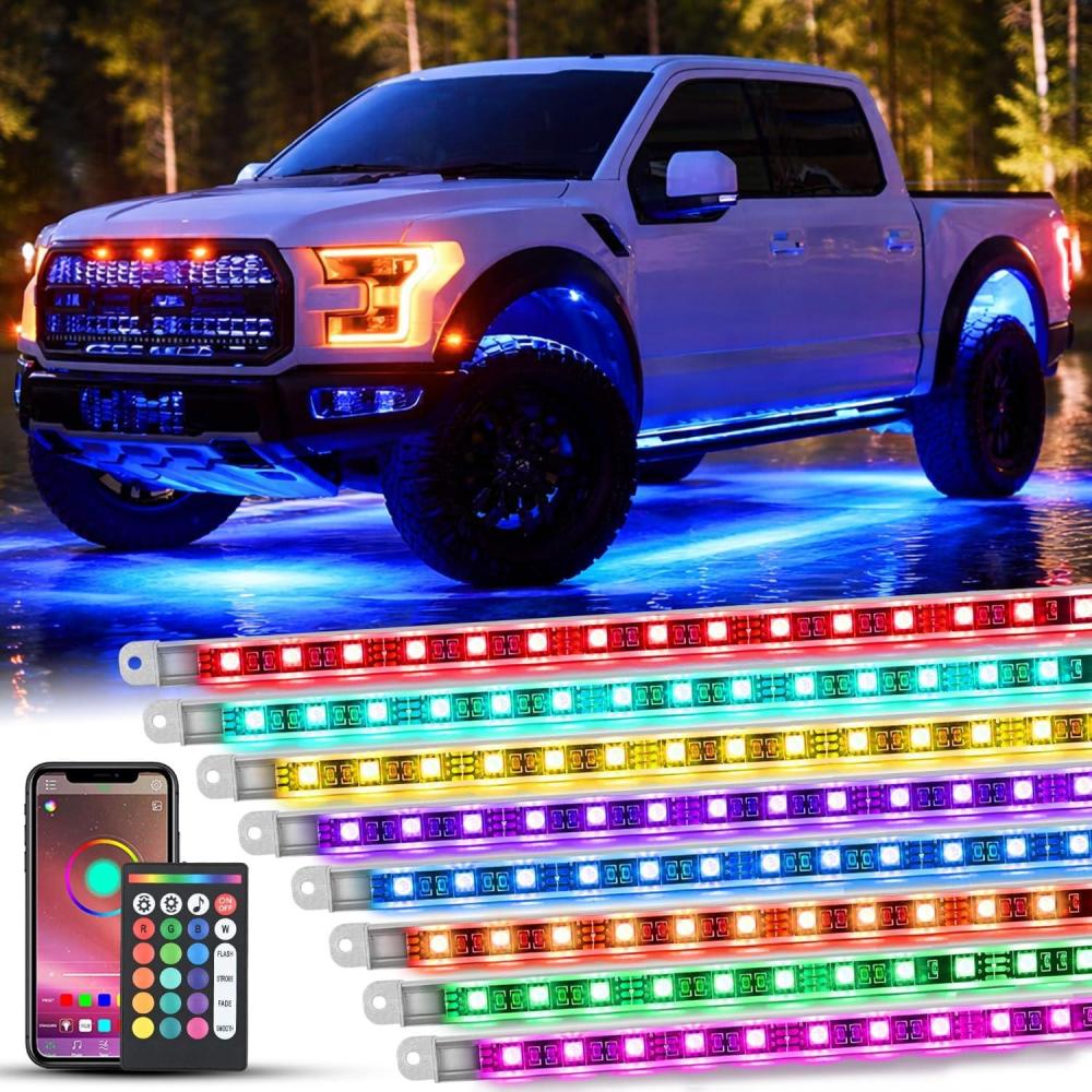image:imageNilight 8Pcs RGBW Aluminum Underglow Neon Accent Strip Lights 252LEDs Door Assist Multi Color DIY Sound Active Function Music Mode with APP and Remote Control Underbody Light Strips for Car Truck RV