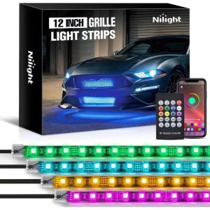 Nilight 4Pcs 12inch LED Grille Lights 72 LEDs RGB Multi Color Exterior Lighting Kit with Sound Active Function and Wireless Remote Control for Cars Van SUV Truck(12Inch Grille Light w/Remote+APP)