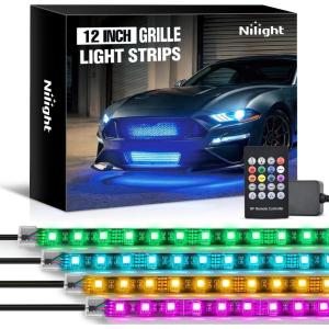 Nilight 4Pcs 12inch LED Grille Lights 72 LEDs RGB Multi Color Exterior Lighting Kit with Sound Active Function and Wireless Remote Control for Cars Van SUV Truck(12Inch Grille Light w/Remote)