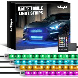 Nilight 4Pcs 12inch LED Grille Lights 72 LEDs RGB Multi Color Exterior Lighting Kit with Sound Active Function and Wireless Remote Control for Cars Van SUV Truck(24Inch Grille Light w/Remote)