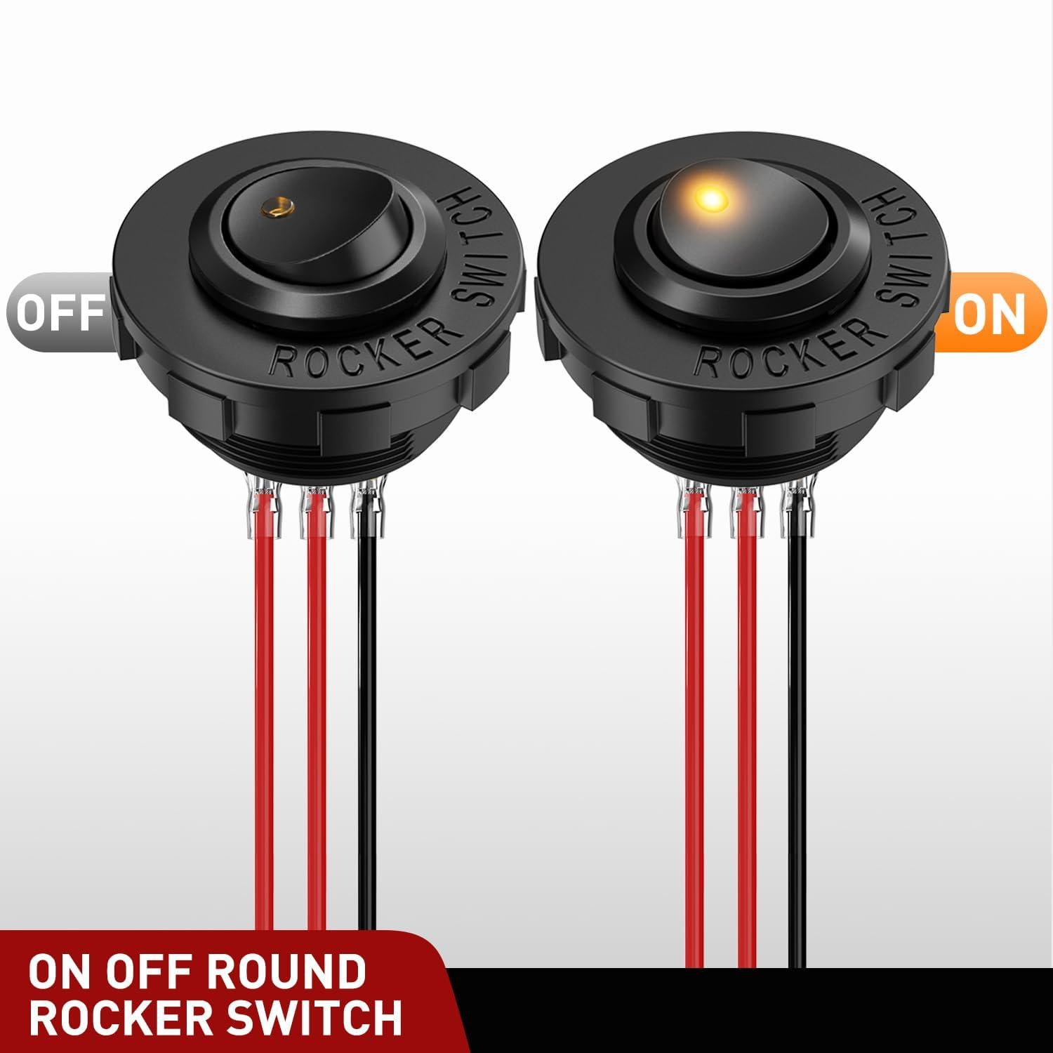 image:imageNilight 12PCS Round Rocker Switches 12V 24V 20A Yellow LED Toggle swtiches SPST 3 Pin 2 Position for Car Truck Vehicle Boat Marine Rocker On Off ControlAmber LED Switch Switch Holder
