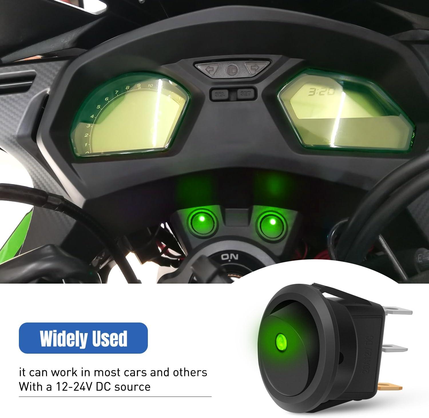 image:imageNilight 12PCS Round Rocker Switches 12V 24V 20A Yellow LED Toggle swtiches SPST 3 Pin 2 Position for Car Truck Vehicle Boat Marine Rocker On Off Control12PCS Switch Green