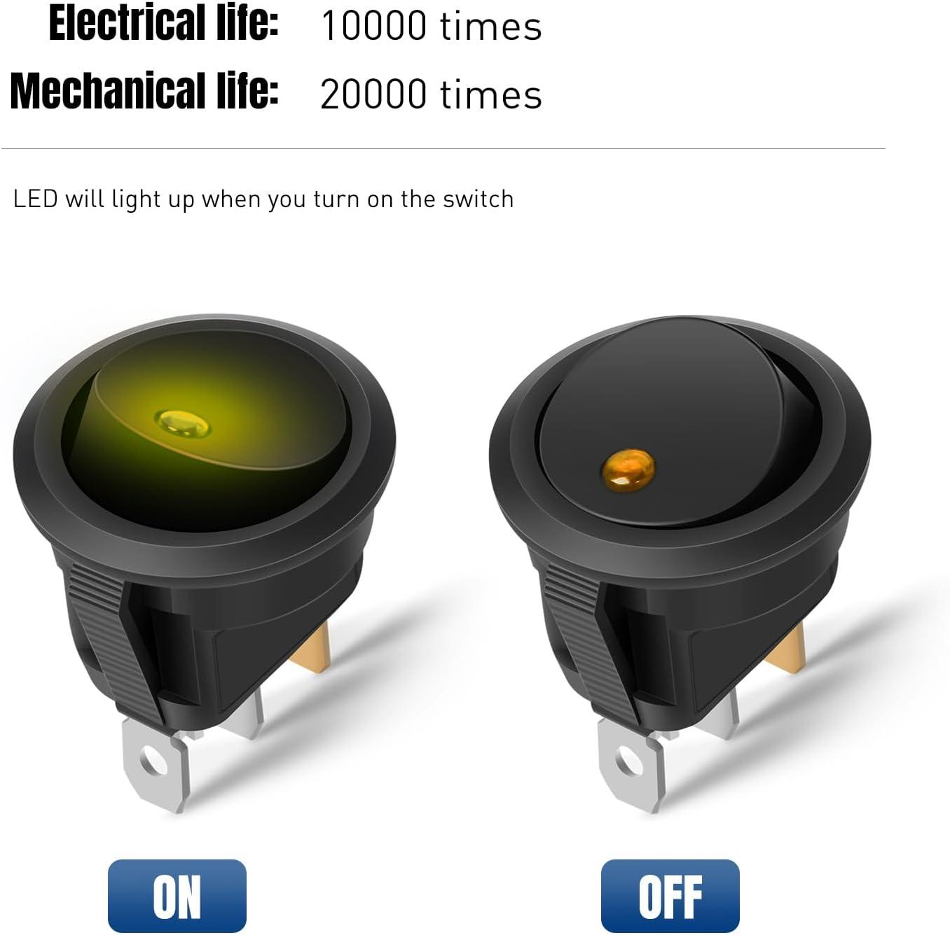image:imageNilight 12PCS Round Rocker Switches 12V 24V 20A Yellow LED Toggle swtiches SPST 3 Pin 2 Position for Car Truck Vehicle Boat Marine Rocker On Off Control12PCS Switch Amber