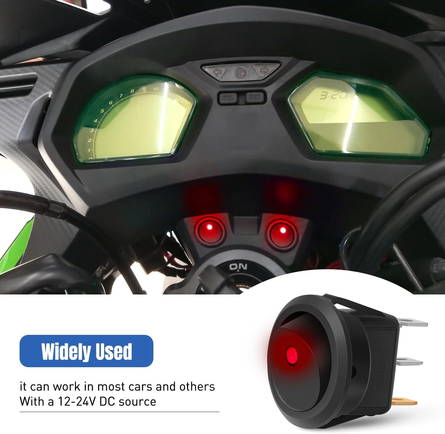 image:imageNilight 12PCS Round Rocker Switches 12V 24V 20A Yellow LED Toggle swtiches SPST 3 Pin 2 Position for Car Truck Vehicle Boat Marine Rocker On Off Control12PCS Switch Red