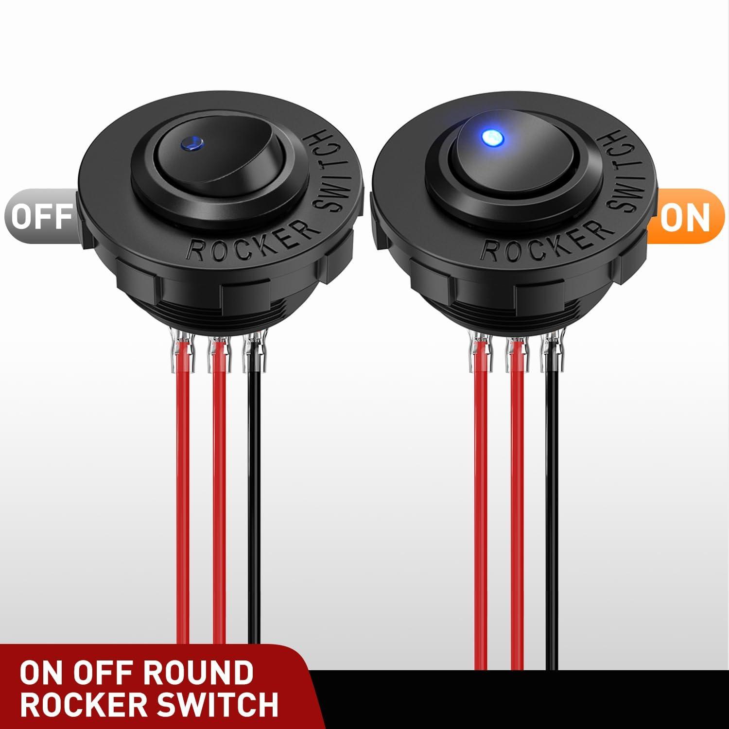 image:imageNilight 12PCS Round Rocker Switches 12V 24V 20A Yellow LED Toggle swtiches SPST 3 Pin 2 Position for Car Truck Vehicle Boat Marine Rocker On Off ControlBlue LED Switch Switch Holder