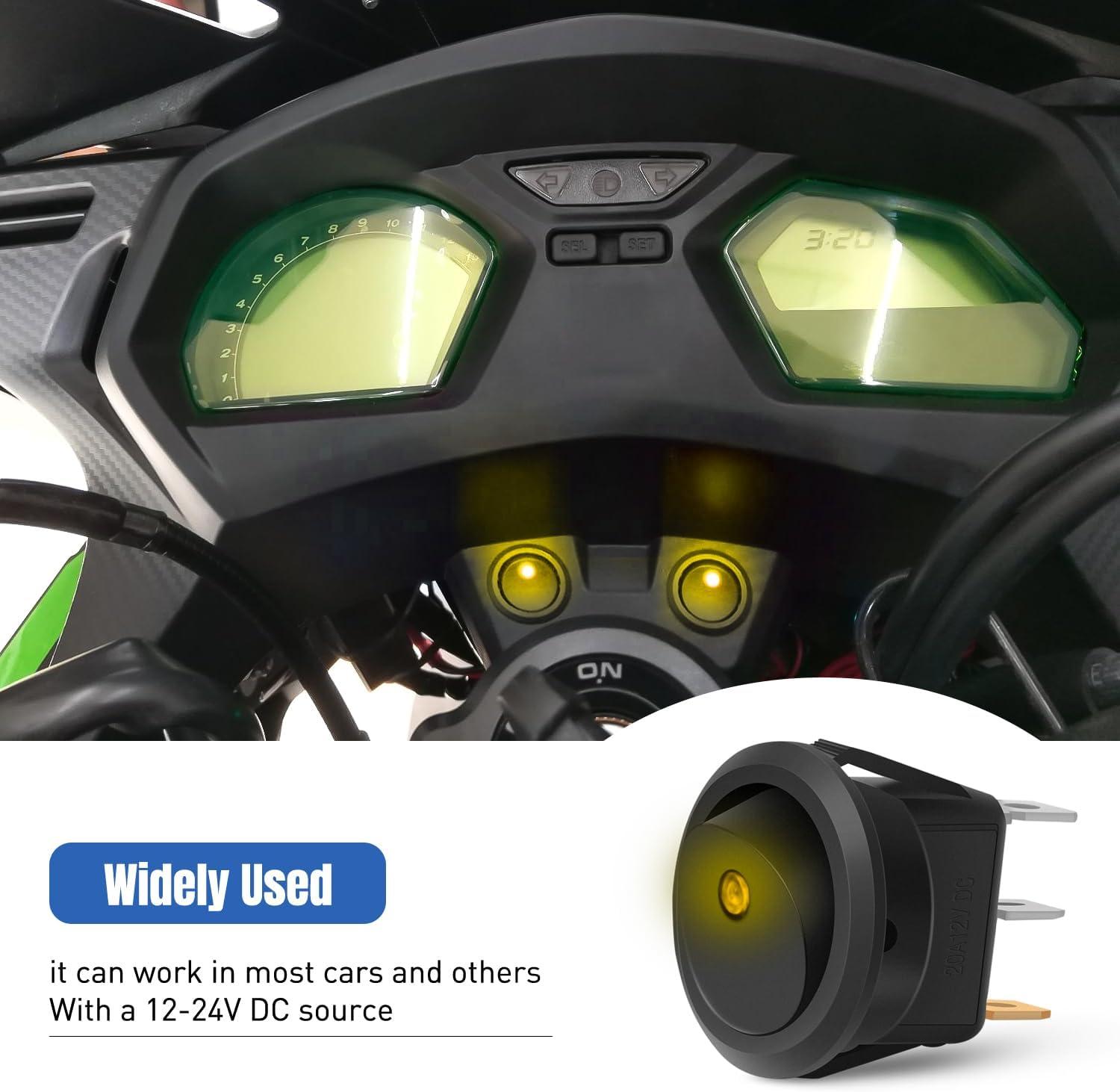 image:imageNilight 12PCS Round Rocker Switches 12V 24V 20A Yellow LED Toggle swtiches SPST 3 Pin 2 Position for Car Truck Vehicle Boat Marine Rocker On Off Control12PCS Switch Amber