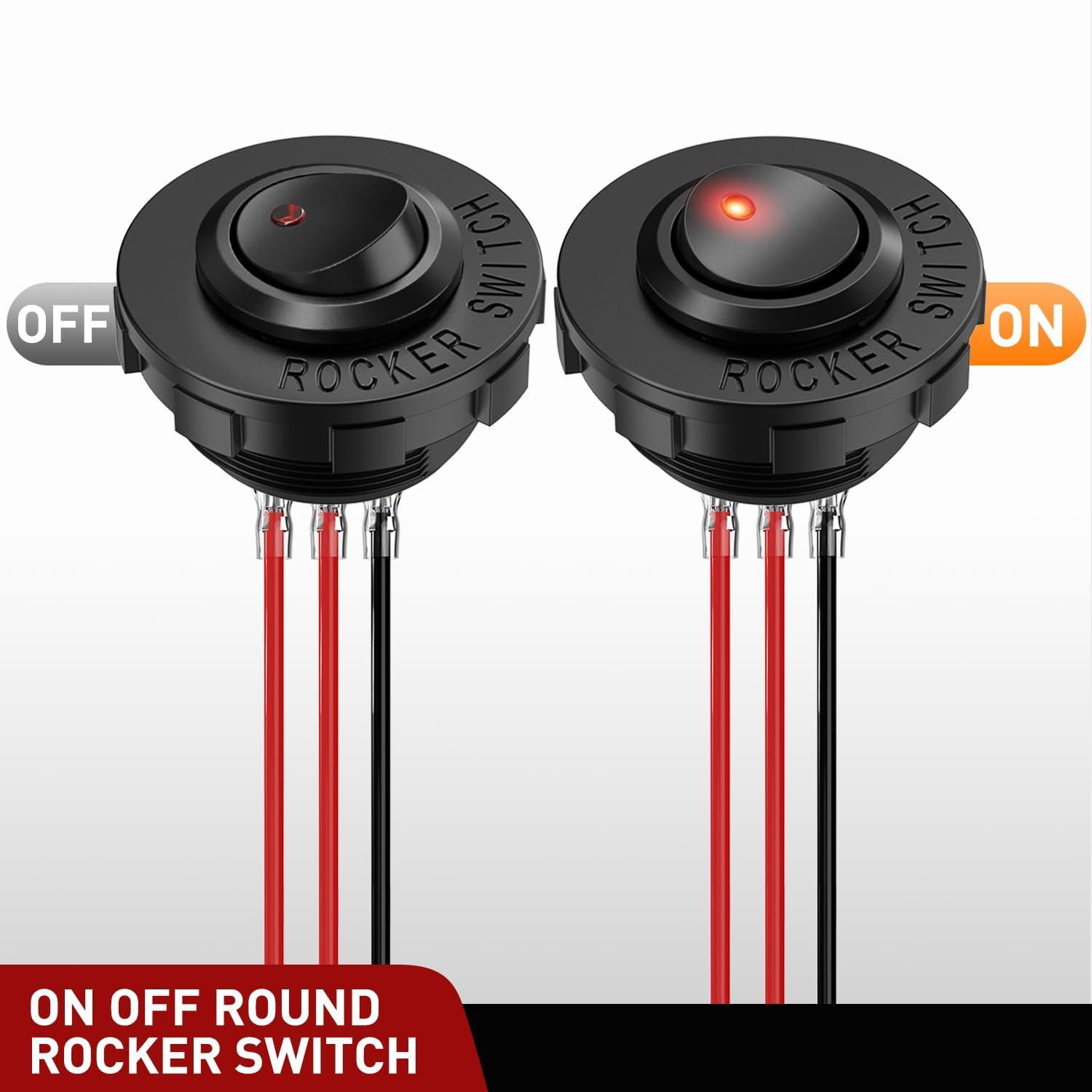 image:imageNilight 12PCS Round Rocker Switches 12V 24V 20A Yellow LED Toggle swtiches SPST 3 Pin 2 Position for Car Truck Vehicle Boat Marine Rocker On Off ControlRed LED Switch Switch Holder