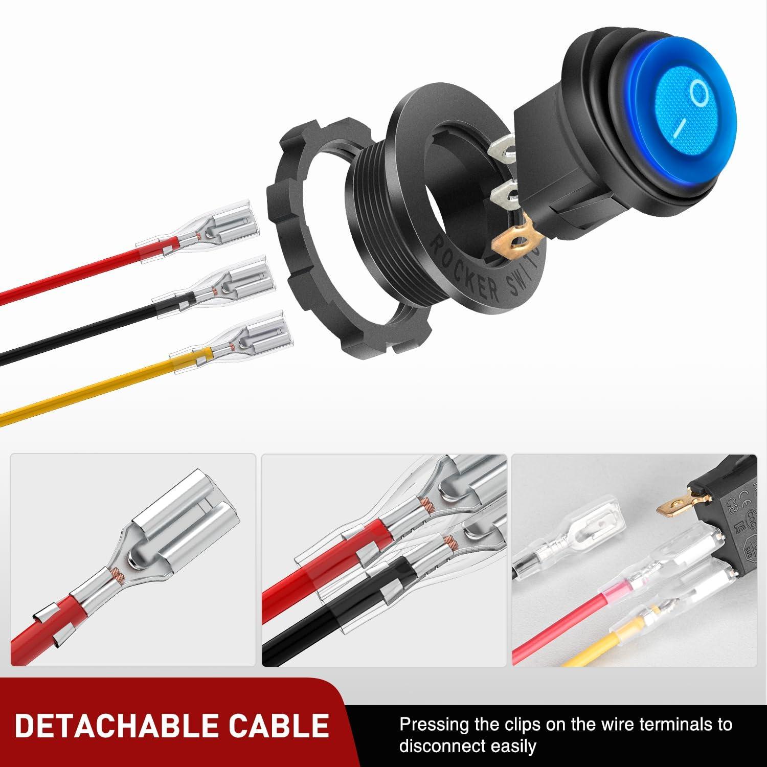 image:imageNilight 12PCS Round Rocker Switches 12V 24V 20A Yellow LED Toggle swtiches SPST 3 Pin 2 Position for Car Truck Vehicle Boat Marine Rocker On Off ControlWaterproof Switch Switch Holder