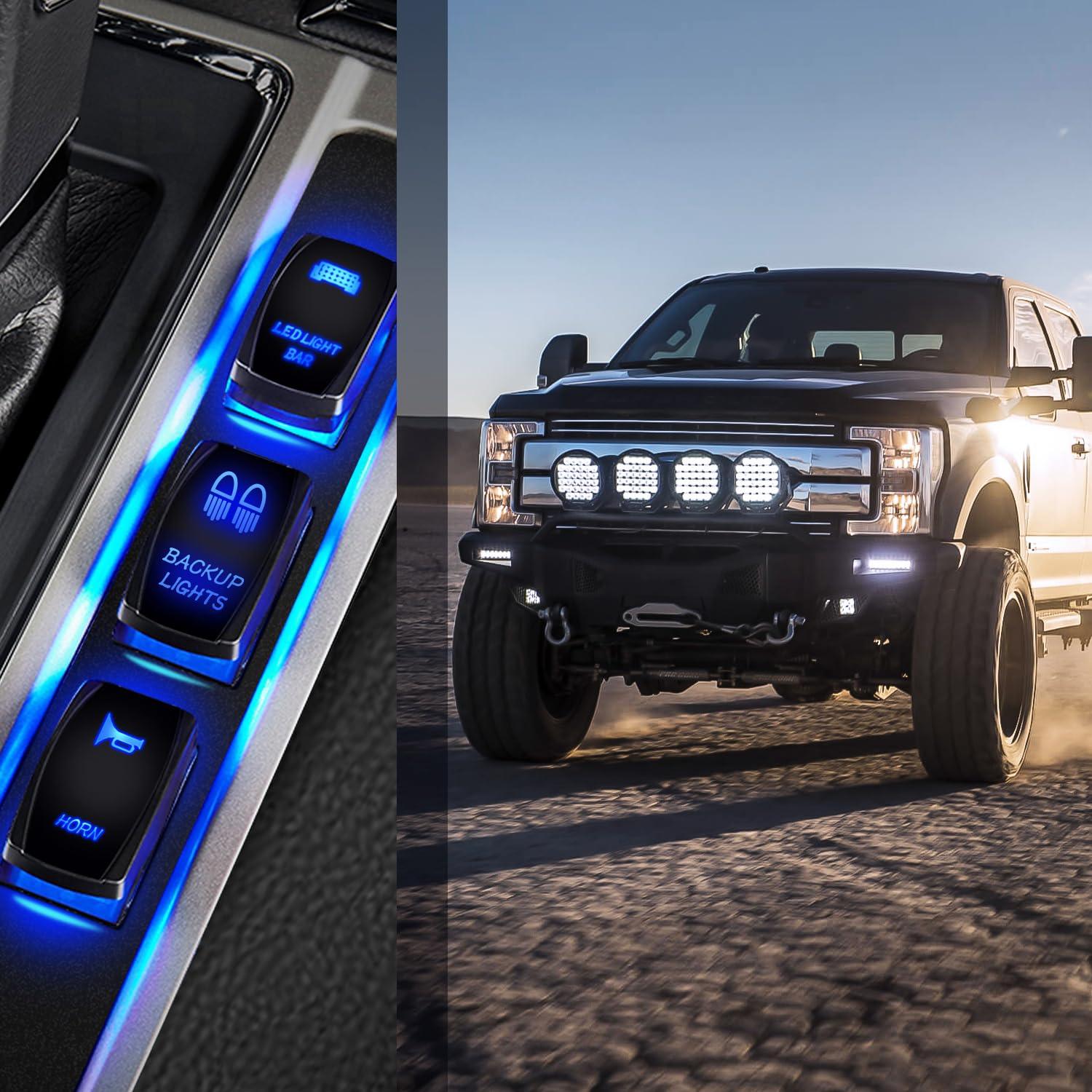image:imageNilight Light Rocker Switch Led Bar 5 Pin Laser On Off SPST Switches 20A12V 10A24V Blue with Jumper Wires Set for Cars Trucks Boats ATVs UTVs RVsBACKUP LIGHTS