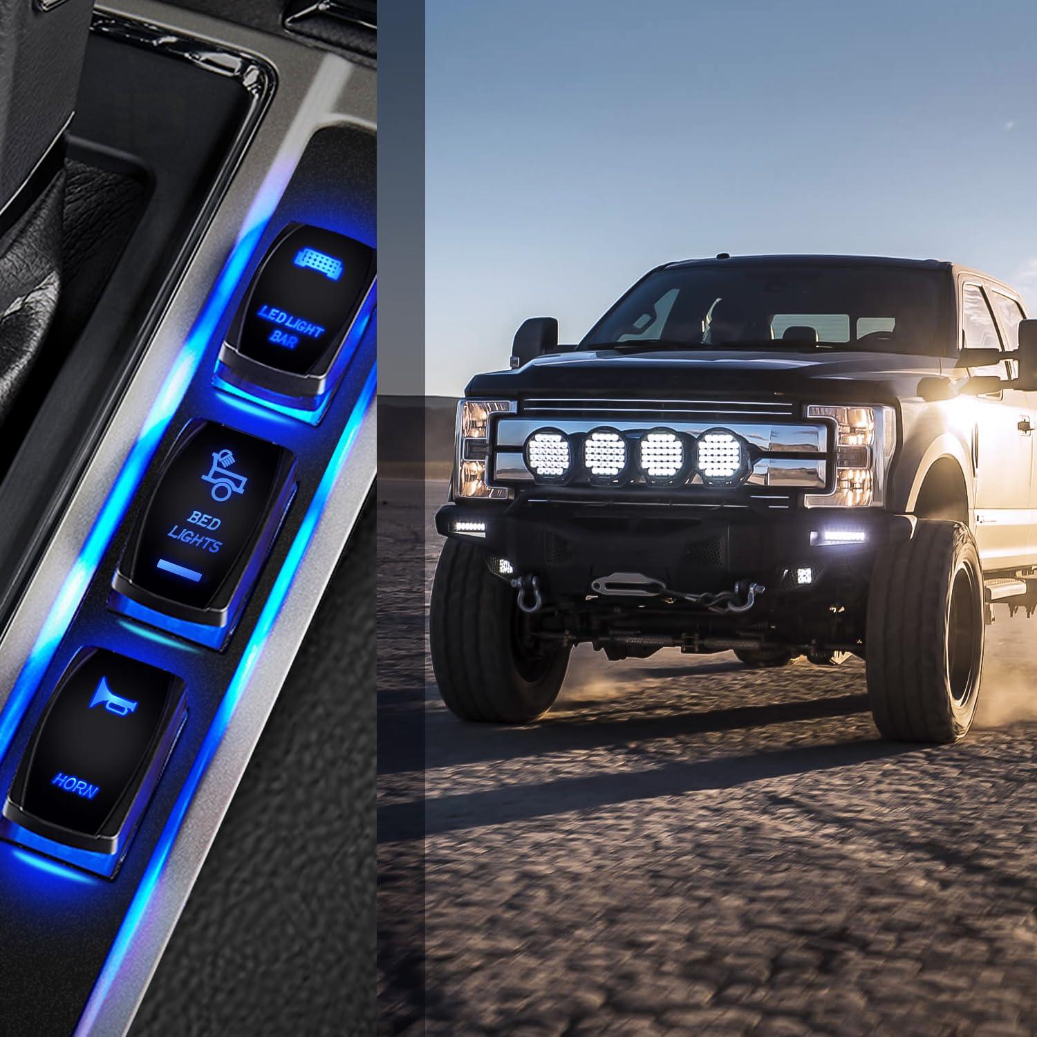 image:imageNilight Light Rocker Switch Led Bar 5 Pin Laser On Off SPST Switches 20A12V 10A24V Blue with Jumper Wires Set for Cars Trucks Boats ATVs UTVs RVsBED LIGHTS