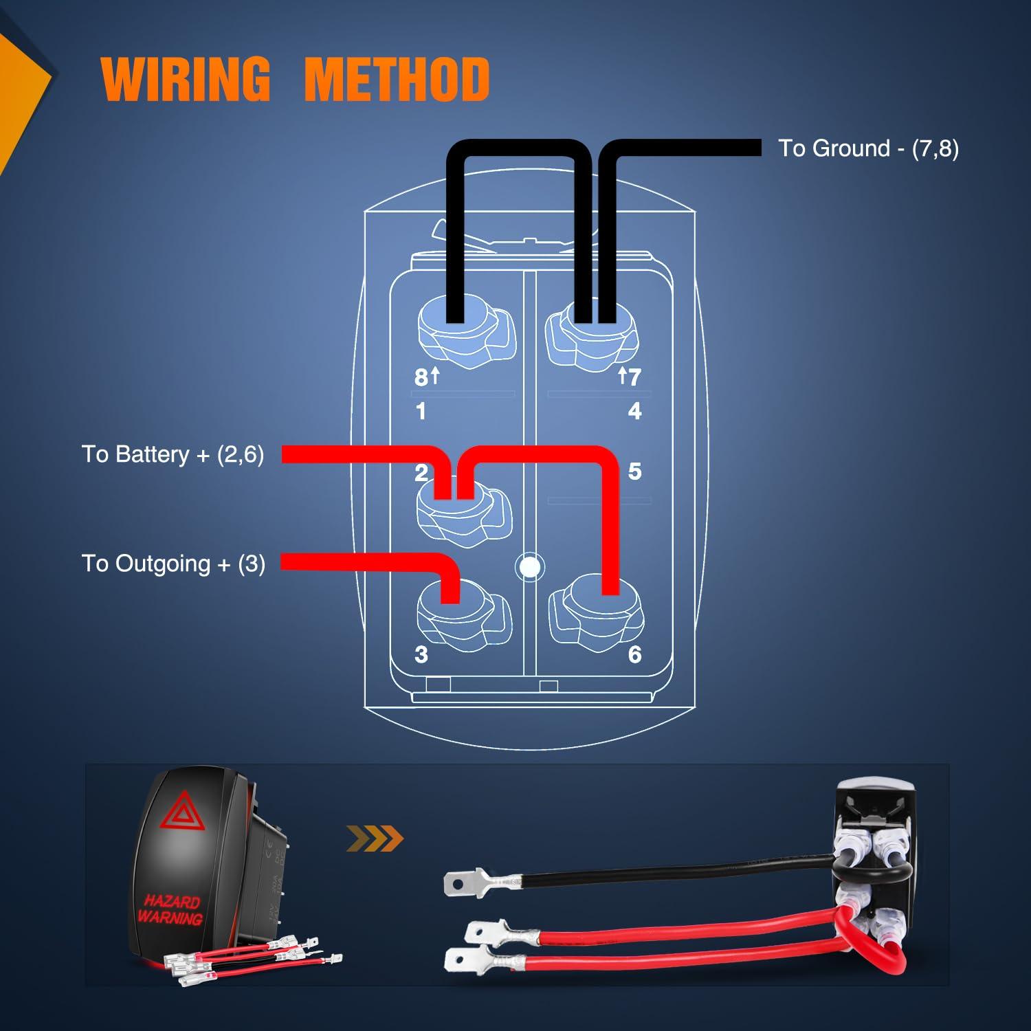 image:imageNilight Light Rocker Switch Led Bar 5 Pin Laser On Off SPST Switches 20A12V 10A24V Blue with Jumper Wires Set for Cars Trucks Boats ATVs UTVs RVsHAZARD WARNING