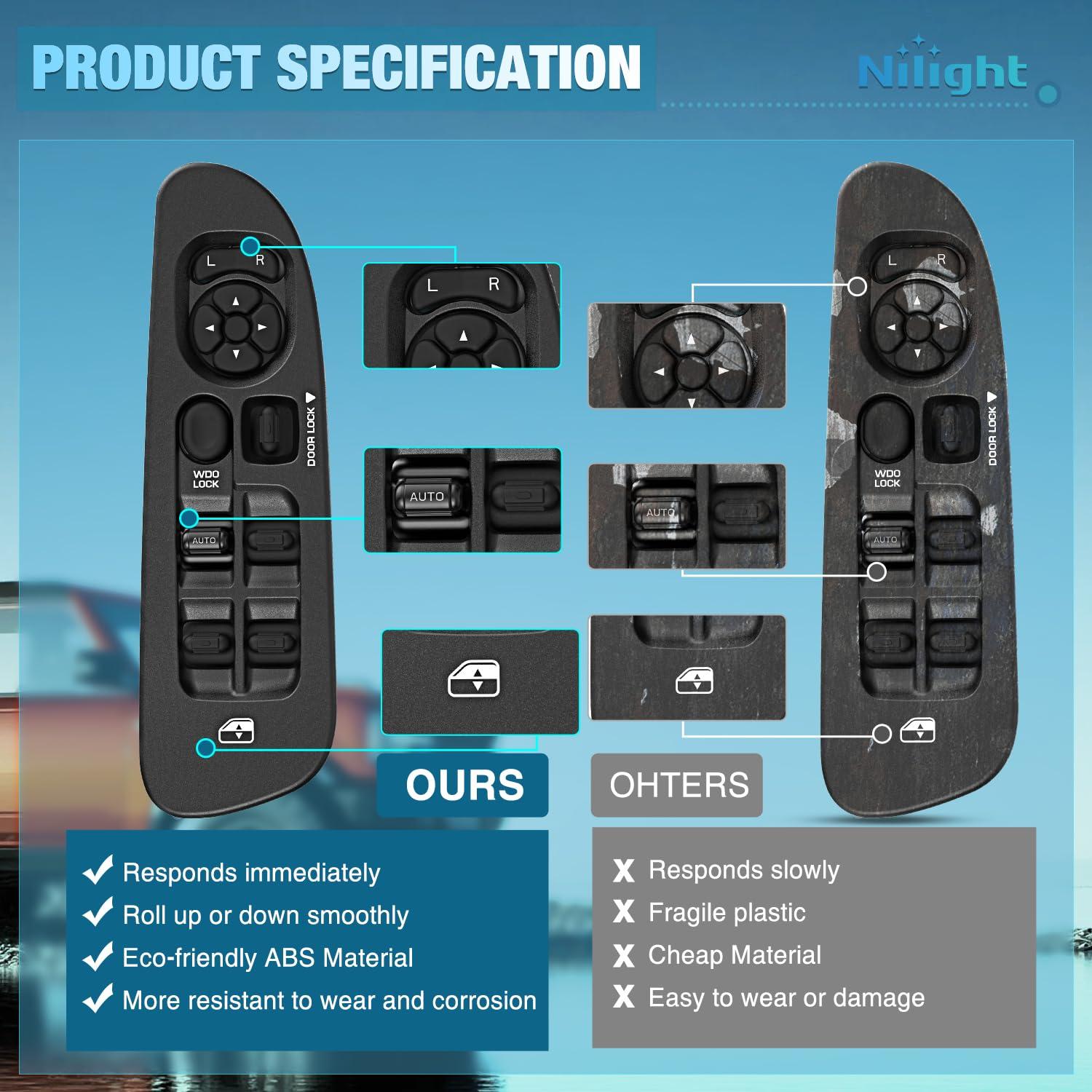 image:imageNilight Power Master Window Switch Compatible with 2001 2002 2003 2004 2005 Honda Civic 20022006 Honda CRV Sport Utility Front Left Driver Side Replacement Button Windows Switches SetDodge Ram 20022010 wBezel