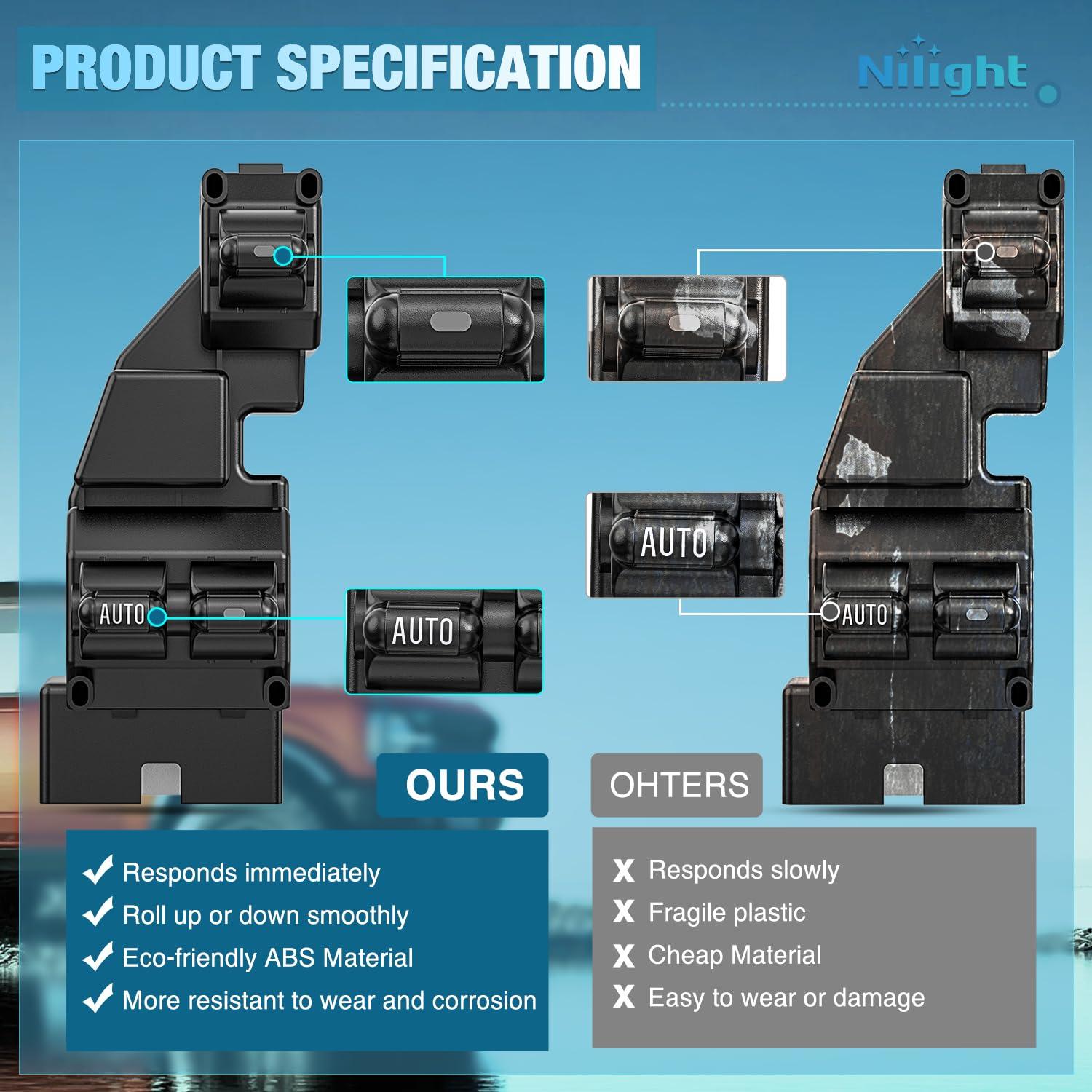 image:imageNilight Power Master Window Switch Compatible with 2001 2002 2003 2004 2005 Honda Civic 20022006 Honda CRV Sport Utility Front Left Driver Side Replacement Button Windows Switches SetDodge DakotaRam 19992000
