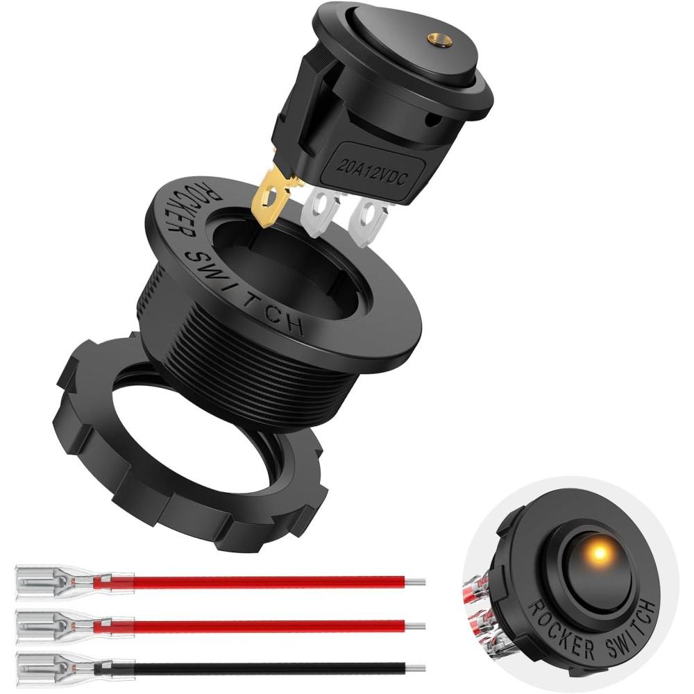 image:imageNilight 12PCS Round Rocker Switches 12V 24V 20A Yellow LED Toggle swtiches SPST 3 Pin 2 Position for Car Truck Vehicle Boat Marine Rocker On Off ControlAmber LED Switch Switch Holder