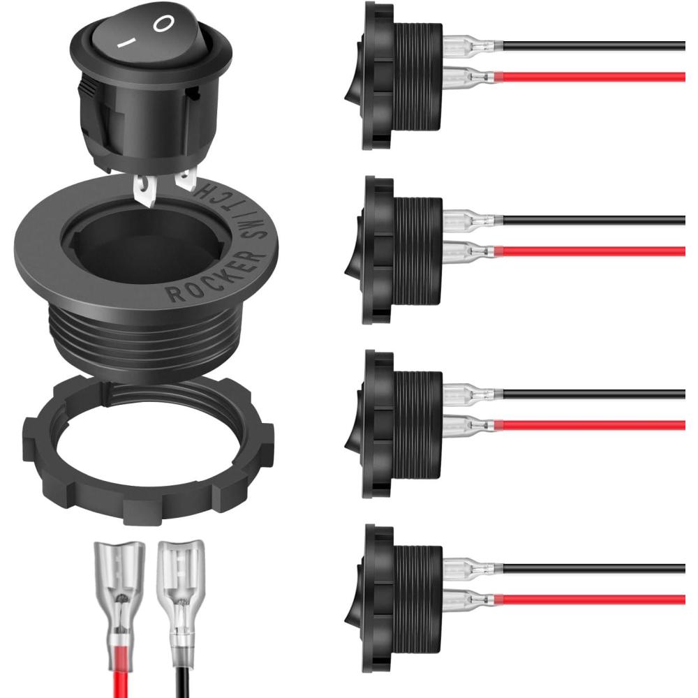 image:imageNilight 12PCS Round Rocker Switches 12V 24V 20A Yellow LED Toggle swtiches SPST 3 Pin 2 Position for Car Truck Vehicle Boat Marine Rocker On Off Control5PCS Switch Switch Holder
