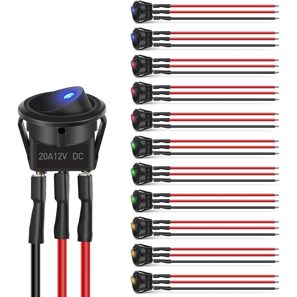image:imageNilight 12PCS Round Rocker Switches 12V 24V 20A Yellow LED Toggle swtiches SPST 3 Pin 2 Position for Car Truck Vehicle Boat Marine Rocker On Off Control12PCS Switch Wires