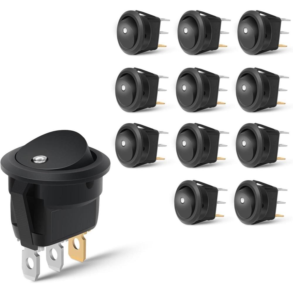 image:imageNilight 12PCS Round Rocker Switches 12V 24V 20A Yellow LED Toggle swtiches SPST 3 Pin 2 Position for Car Truck Vehicle Boat Marine Rocker On Off Control12PCS Switch White