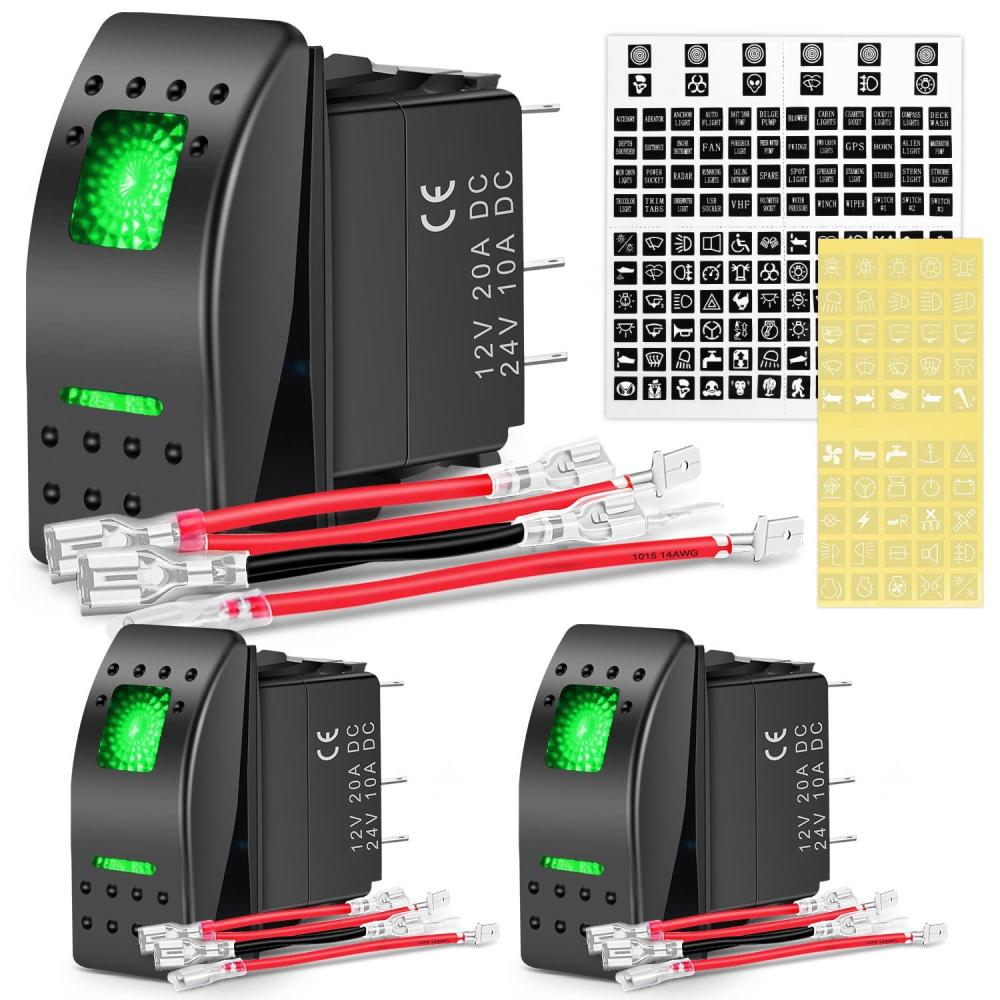 image:imageNilight 6PCS 5PIN SPST Rocker Switches with 6 Sets Jumper Wires Set 20A12V 10A24V OnOff Toggle Switches with Night Glow Sticker for Trucks Boats Auto Motorcycles2 Years Warranty 90131F  BlueGreen 3 PCS