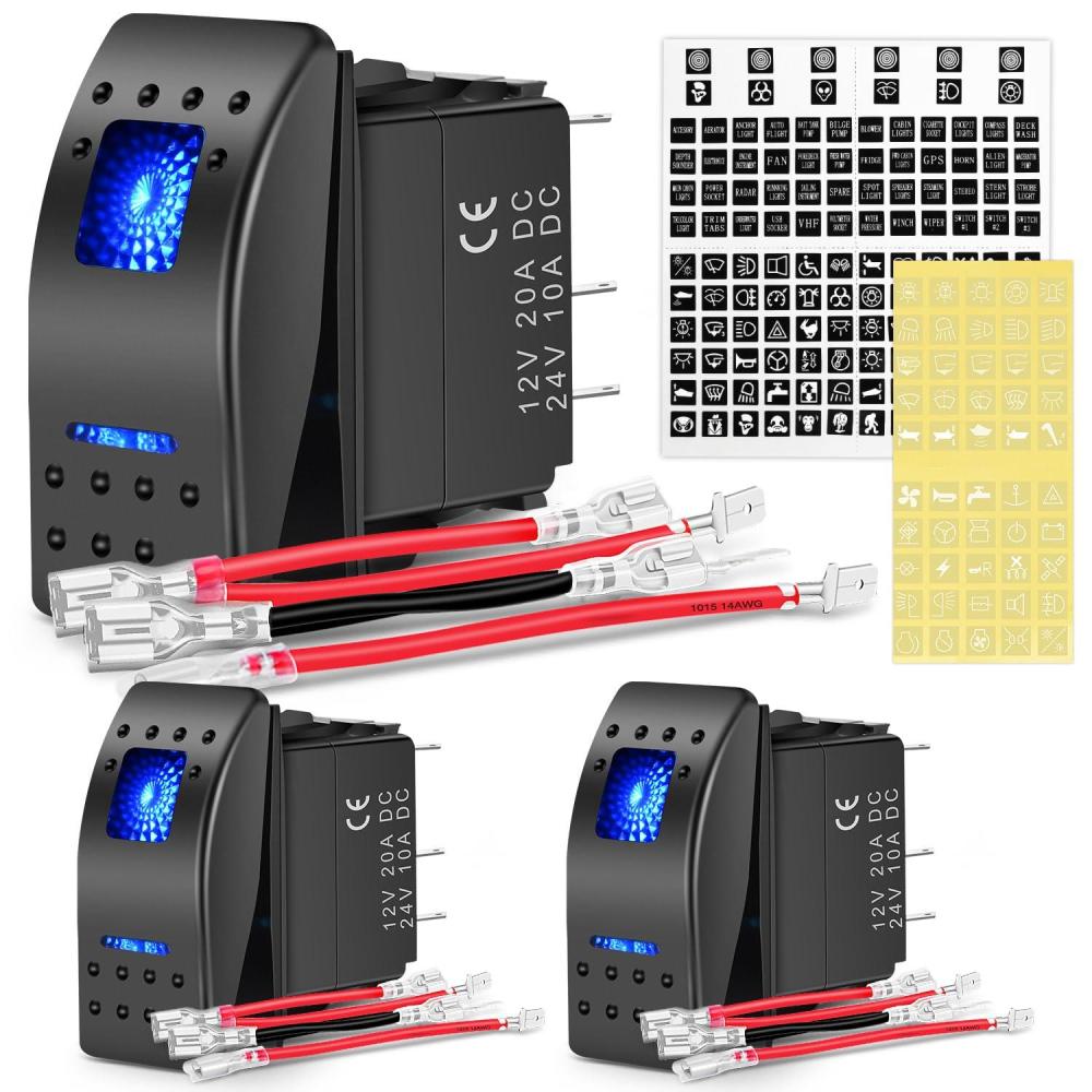 image:imageNilight 6PCS 5PIN SPST Rocker Switches with 6 Sets Jumper Wires Set 20A12V 10A24V OnOff Toggle Switches with Night Glow Sticker for Trucks Boats Auto Motorcycles2 Years Warranty 90131F  BlueBlue 3 PCS