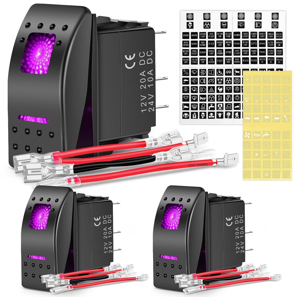 image:imageNilight 6PCS 5PIN SPST Rocker Switches with 6 Sets Jumper Wires Set 20A12V 10A24V OnOff Toggle Switches with Night Glow Sticker for Trucks Boats Auto Motorcycles2 Years Warranty 90131F  BluePurple 3 PCS