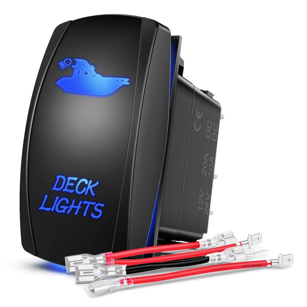 image:imageNilight Light Rocker Switch Led Bar 5 Pin Laser On Off SPST Switches 20A12V 10A24V Blue with Jumper Wires Set for Cars Trucks Boats ATVs UTVs RVsDECK LIGHTS