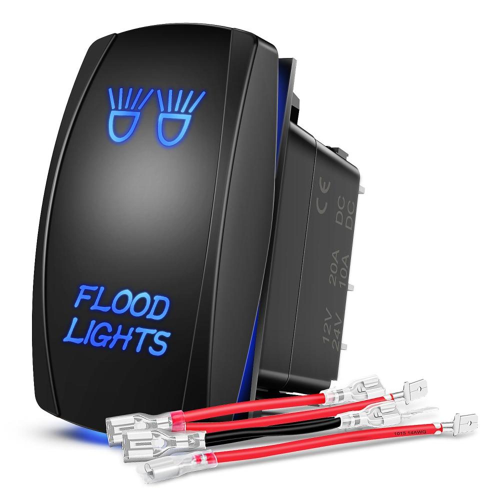 image:imageNilight Light Rocker Switch Led Bar 5 Pin Laser On Off SPST Switches 20A12V 10A24V Blue with Jumper Wires Set for Cars Trucks Boats ATVs UTVs RVsFLOOD LIGHTS