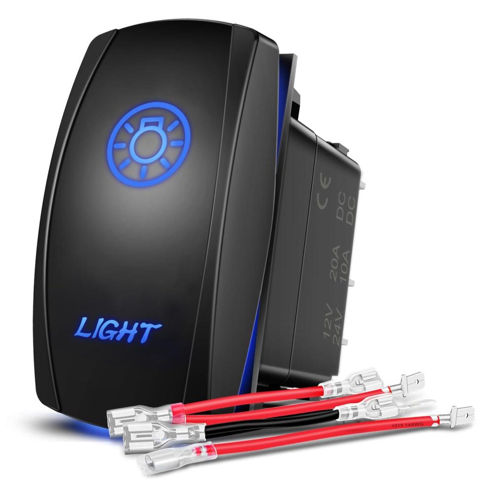 image:imageNilight Light Rocker Switch Led Bar 5 Pin Laser On Off SPST Switches 20A12V 10A24V Blue with Jumper Wires Set for Cars Trucks Boats ATVs UTVs RVsLIGHT