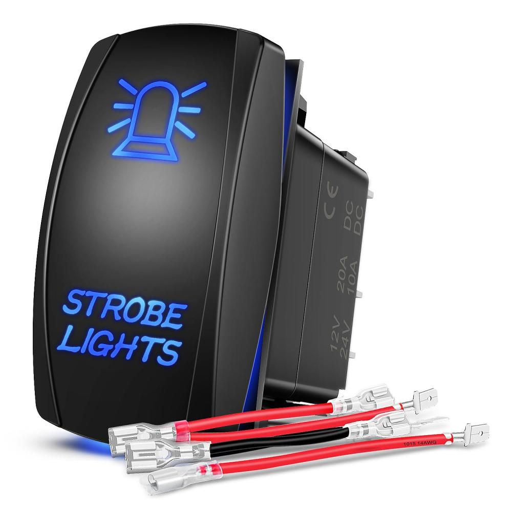 image:imageNilight Light Rocker Switch Led Bar 5 Pin Laser On Off SPST Switches 20A12V 10A24V Blue with Jumper Wires Set for Cars Trucks Boats ATVs UTVs RVsSTROBE LIGHTS