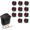 Nilight 12PCS Round Rocker Switches 12V 24V 20A Yellow LED Toggle swtiches SPST 3 Pin 2 Position for Car Truck Vehicle Boat Marine Rocker On Off Control(12PCS Switch Red)