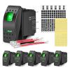 Nilight 6PCS 5PIN SPST Rocker Switches with 6 Sets Jumper Wires Set 20A/12V 10A/24V On/Off Toggle Switches with Night Glow Sticker for Trucks Boats Auto Motorcycles,2 Years Warranty (90131F) , Blue(Green 6 PCS)