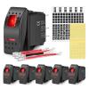 Nilight 6PCS 5PIN SPST Rocker Switches with 6 Sets Jumper Wires Set 20A/12V 10A/24V On/Off Toggle Switches with Night Glow Sticker for Trucks Boats Auto Motorcycles,2 Years Warranty (90131F) , Blue(Red 6 PCS)