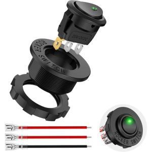 Nilight 12PCS Round Rocker Switches 12V 24V 20A Yellow LED Toggle swtiches SPST 3 Pin 2 Position for Car Truck Vehicle Boat Marine Rocker On Off Control(Green LED Switch + Switch Holder)
