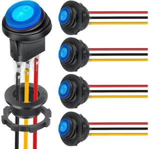 Nilight 12PCS Round Rocker Switches 12V 24V 20A Yellow LED Toggle swtiches SPST 3 Pin 2 Position for Car Truck Vehicle Boat Marine Rocker On Off Control(Waterproof Switch + Switch Holder)