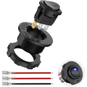 Nilight 12PCS Round Rocker Switches 12V 24V 20A Yellow LED Toggle swtiches SPST 3 Pin 2 Position for Car Truck Vehicle Boat Marine Rocker On Off Control(Blue LED Switch + Switch Holder)