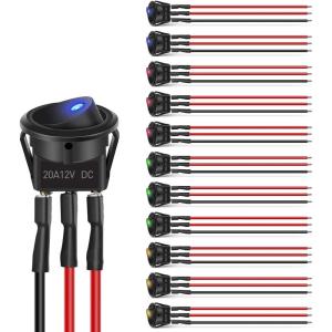 Nilight 12PCS Round Rocker Switches 12V 24V 20A Yellow LED Toggle swtiches SPST 3 Pin 2 Position for Car Truck Vehicle Boat Marine Rocker On Off Control(12PCS Switch + Wires)