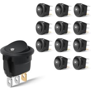 Nilight 12PCS Round Rocker Switches 12V 24V 20A Yellow LED Toggle swtiches SPST 3 Pin 2 Position for Car Truck Vehicle Boat Marine Rocker On Off Control(12PCS Switch White)