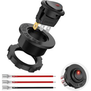 Nilight 12PCS Round Rocker Switches 12V 24V 20A Yellow LED Toggle swtiches SPST 3 Pin 2 Position for Car Truck Vehicle Boat Marine Rocker On Off Control(Red LED Switch + Switch Holder)