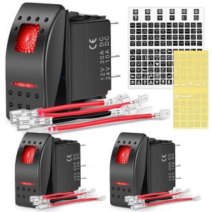 Nilight 6PCS 5PIN SPST Rocker Switches with 6 Sets Jumper Wires Set 20A/12V 10A/24V On/Off Toggle Switches with Night Glow Sticker for Trucks Boats Auto Motorcycles,2 Years Warranty (90131F) , Blue(Red 3 PCS)