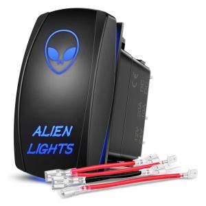 Nilight Light Rocker Switch Led Bar 5 Pin Laser On Off SPST Switches 20A/12V 10A/24V Blue with Jumper Wires Set for Cars Trucks Boats ATVs UTVs RVs(ALIEN LIGHTS)